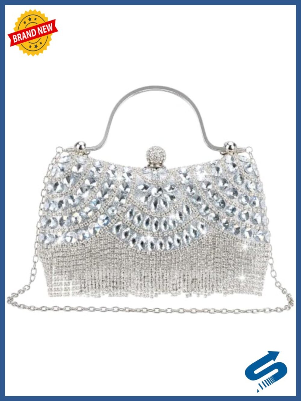 Crystal Rhinestone Evening Clutch with Detachable Chain Strap